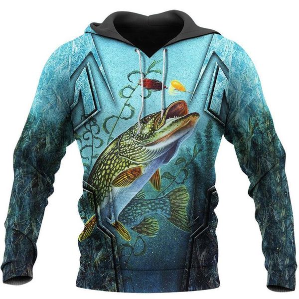 

men's hoodies & sweatshirts 2021 fashion men hoodie cool pike fishing 3d harajuku sweatshirt casual pullover sudadera hombre boys hoo, Black