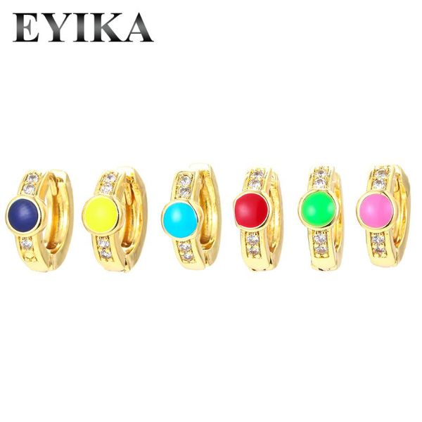 

hoop & huggie eyika colorful small earrings for women neon yellow green enamel zircon gold color earring fluorescent jewelry gift, Golden;silver