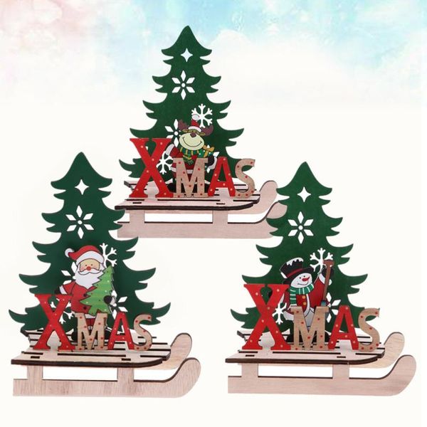 

3pcs christmas diy wooden ornaments santa claus snowman elk assembled sleigh decor - size l