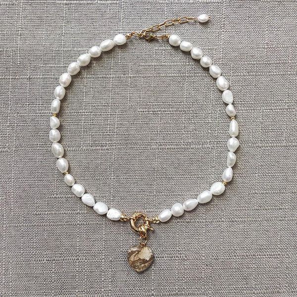 

pendant necklaces real freshwater pearl necklace fashion heart jewelry ladies banquet accessories irregular naszyjnik, Silver