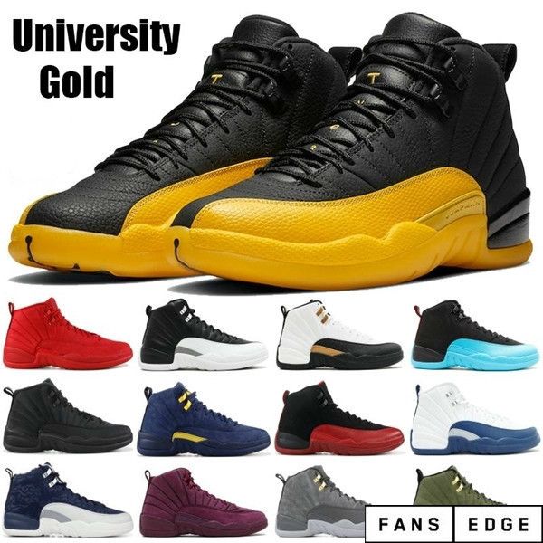 

jumpman black university gold 12 basketball shoes white dark grey reverse flu game 12s iridescent reflective sunrise mens sneakers trainers