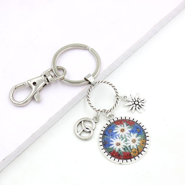 

wholesale new cabochon edelweiss keychain keyrings flower car key women bag accessories zipper pulls jewelry gifts, Slivery;golden