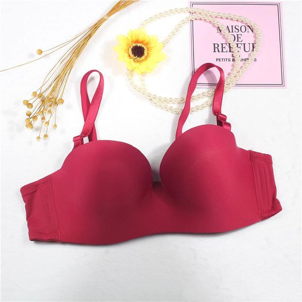 

women 1 pcs padded push up bras solid glossy seamless half cup bras soft comfort underwear brassieres, Red;black