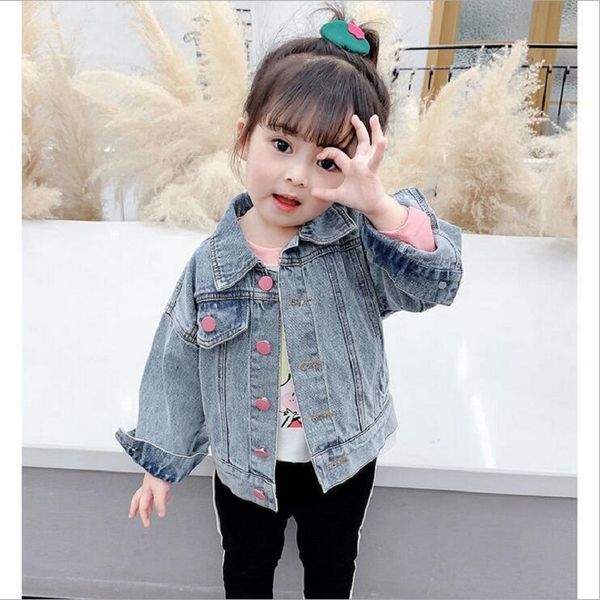 

1-6y kids clothes denim jackets for girls baby cartoon hooded coats spring autumn children outwear fashion jeans jackets, Blue;gray