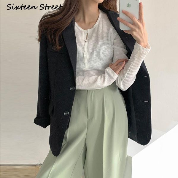 

women's suits & blazers for women korean style autumn french lapel button cardigan long blazer casual ladies chic fashion woman jacket, White;black