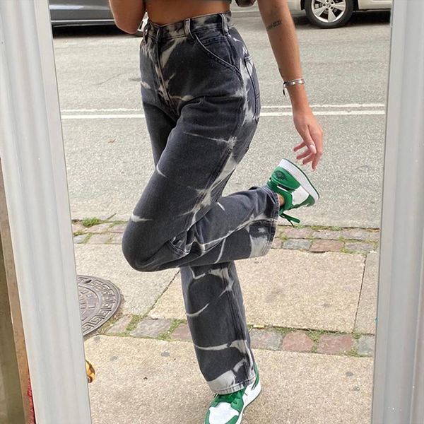 

jeans high waist clothes womens capris wide leg denim clothing streetwear vintage quality long trousers fashion harajuku straight pants, Black;white