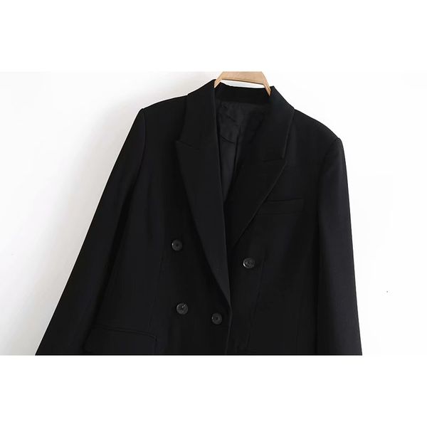 

new 2021 women black double breasted suit jacket coat office lady formal slim long blazer zlwl, White