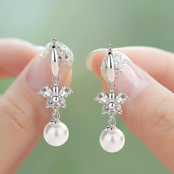 

dangle & chandelier crystal drop earrings wild butterfly rhinestones imitation pearl for women wedding jewelry gift accessories, Silver