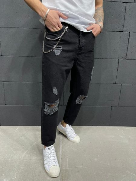 

men's jeans premium black laser melt chain boyfriend, Blue