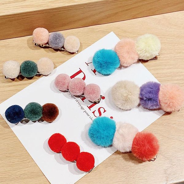 

hair accessories girls cute soft colorful hairballs hairpins kids sweet ornament headband clips barrettes fashion, Slivery;white