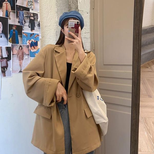 

women's suits & blazers the spring 2021 han edition of leisure loose british wind blown thin small street ms blazer jacket, White;black