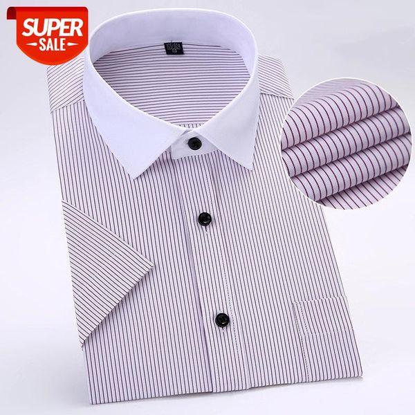 

s to 8xl fashion summer large men striped dress shirt patchwork white collar short sleeve slim fit non-iron social shirts #la4m, White;black