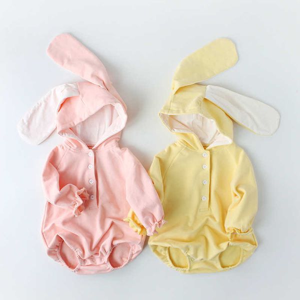 Chegadas Born baby Roupas Bonito Bebê Bebê Bebê Bebê Bodysuits Longa Algodão Algodão Sólido Infantil Bebê Menino Jumpsuit Rosa Amarelo 210713