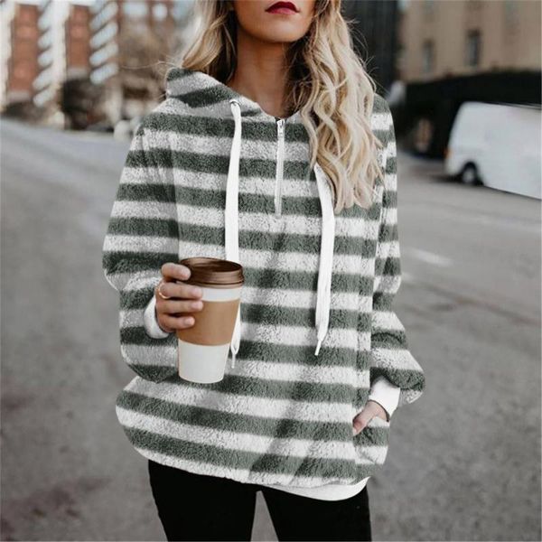 

women's hoodies & sweatshirts women zipper hooded stripe pullover coat winter pockets warm outwear streetwear sweatshirt bluzy z kaptur, Black