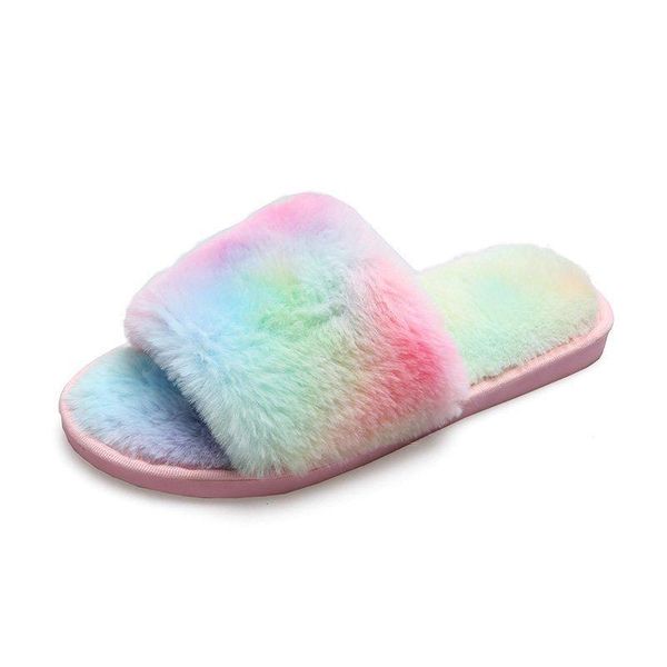 

sandals 2021 autumn plus size home soft-soled cotton slippers fur fashion women's rainbow color keep warm shoes outer wear, Black