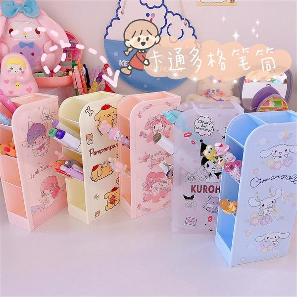 

waste bins cartoon melody multi-function 4-grid deskpen holder office school storage case plastic box desk pencil organizer