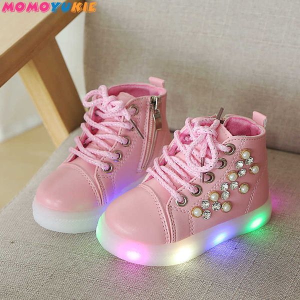 

european diamond children boots ankle lovely cute girls shoes all seasons cute led lighted kids shoes 210713, Black