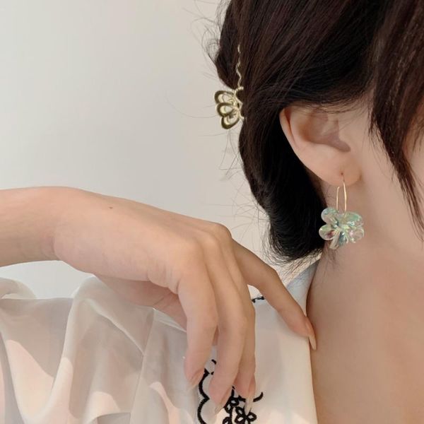 

hoop & huggie flower petals pendant earrings for women hand made laser long elagant transparent fashion jewerly, Golden;silver