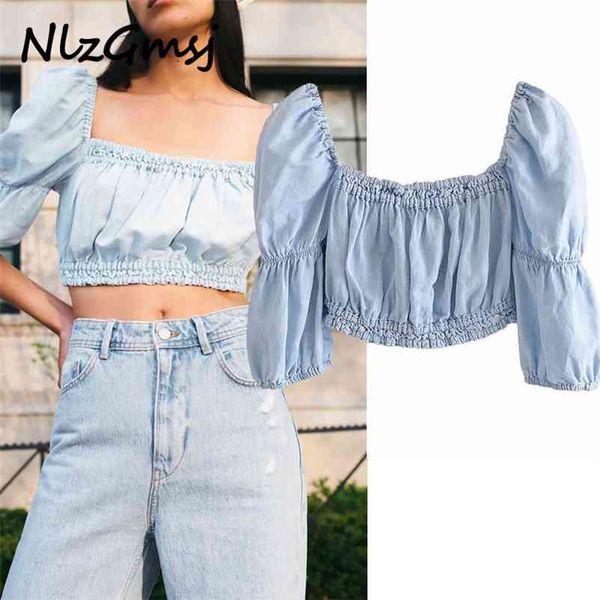 

blouse women summer style women's sweet square neck short puff sleeve linen 05 210628, White
