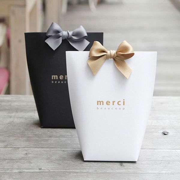 

gift wrap 5pcs upscale black white bronzing "merci" candy box french thank you wedding favors package birthday party bags