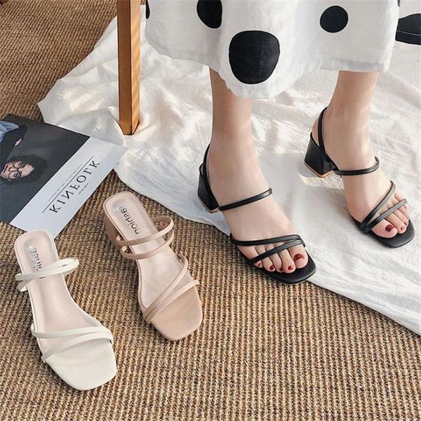 

sandals summer women shoes fashion open toe slippers ladies thick heel party pumps female women's casual, Black