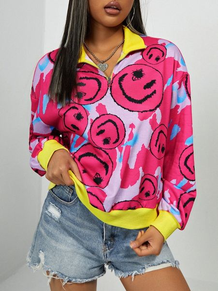 

cartoon graphic half zip sweatshirt e5fb#, White;black