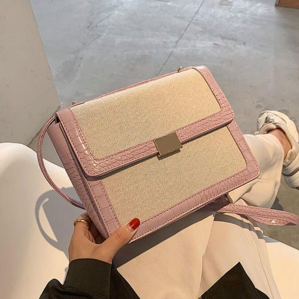 

cross body crocodile pattern square crossbody bag 2021 high-quality pu leather women's handbag contrast color shoulder messenger