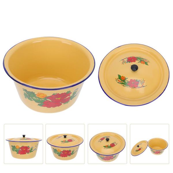 

bowls 1pc set enamelware oil pot vintage lard basin soup bowl with lid (random pattern)