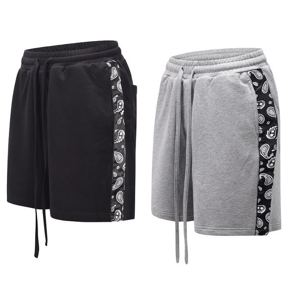 

high street trend cashew flower side stripe splicing straight casual shorts men's and women's sports capris, White;black