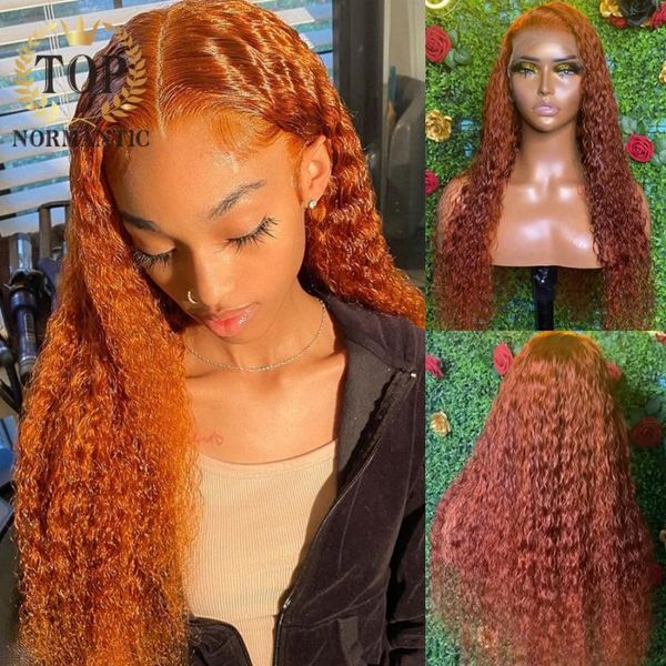 

lace wigs ormantic brown color deep curly remy brazilian human hair with pre plucked hairline 13x4 front wig for women, Black;brown