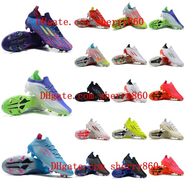 2021 Erkek Futbol Ayakkabı X Speedflow + FG Kırmızı / Çekirdek Siyah / Güneş Kırmızı Yüksek Kaliteli Örme Su Geçirmez Karbon Fiber Sole Cleats Futbol Çizmeler 01