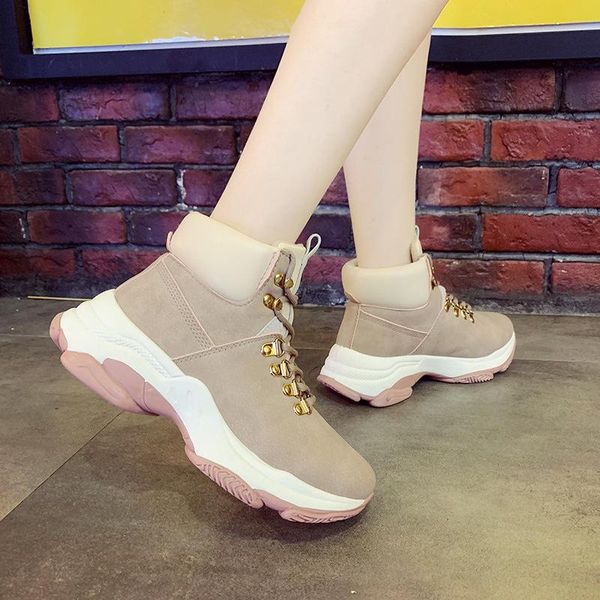 

boots for women chunky autumn 2021 fashion round toe lace-up ladies shoes, Black