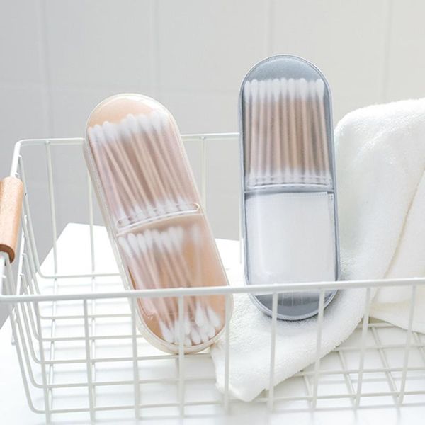 

bathroom storage & organization portable travel two grid dust-proof swabs stick box makeup cosmetic case organizer holder transparent