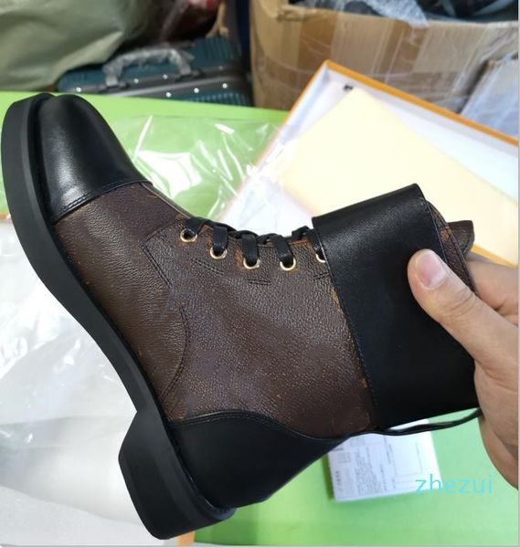 

designer women leather ankle boot wonderland ranger lady buckle canvas strap lace-up rubber outsole flat booties, Black