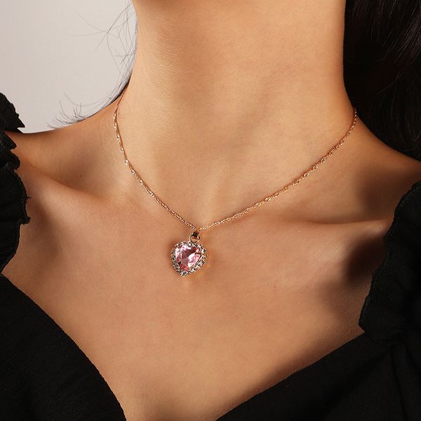 

nz2050 fashion jewelry creative personality full drill zircon glass love necklace simple clavicle chain, Silver