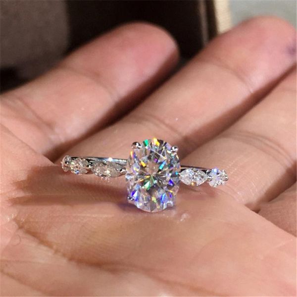 

cluster rings natural oval moissanite gemstone real 14k white gold jewelry engagement ring for women channel setting anillos de bizuteria, Golden;silver