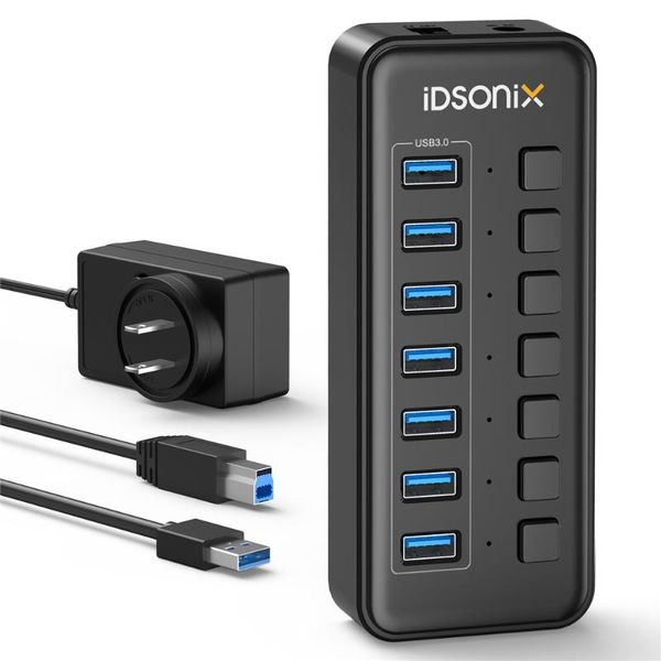 

hubs idsonix usb 3.0 hub 7-port 12v / 2a powered with individual switches aluminum alloy splitter for pc computer