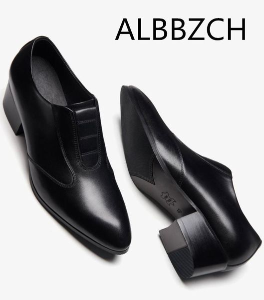 

dress shoes simple elegant mens genuine leather men high heels height increase wedding career dancer work size 36 44, Black