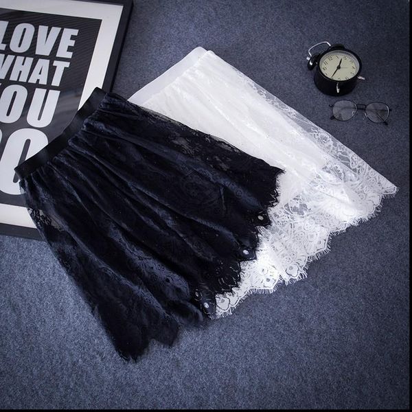 

black white lace tulle skirts women elastic mini skirt plus size women casual summer pleated skirt female
