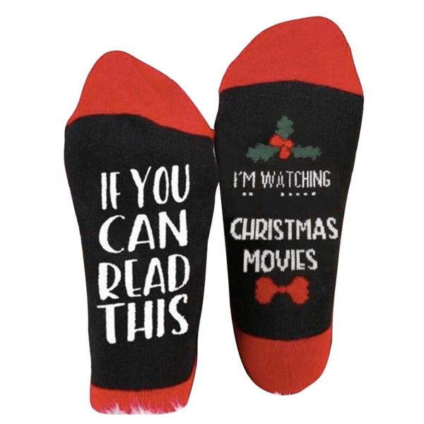 

sports socks 1 pair soft christmas letters printed winter warm for women bb55, Black