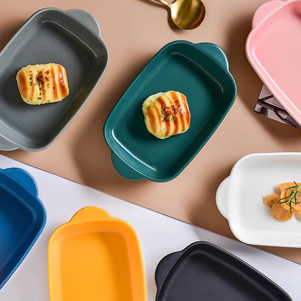 

dishes & plates nordic matte glazed baking tray two ears long square plate ceramic western rice thousands of layers pasta