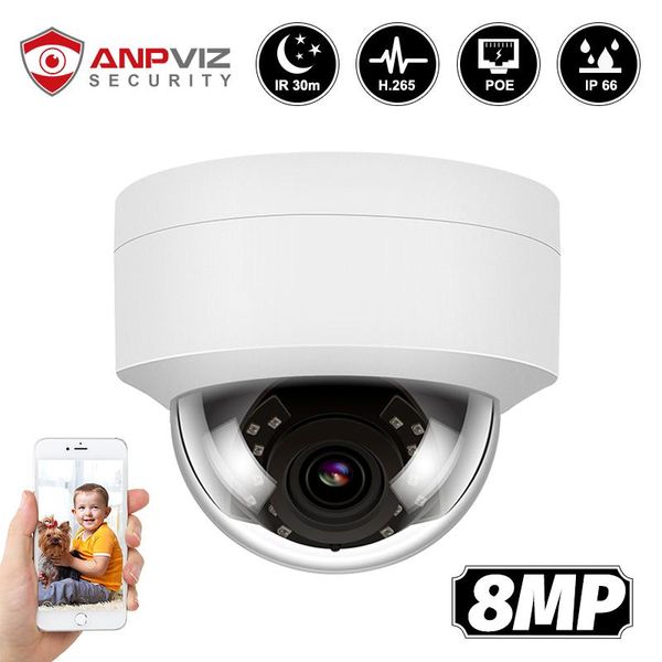 

anpviz 8mp dome poe ip camera with audio one-way audio home/outdoor security cam ir 30m ip66 weatherproof onvif p2p h.265