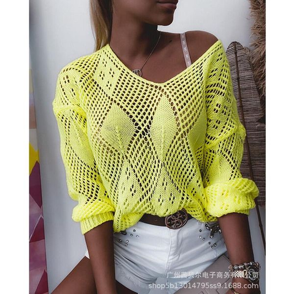 

women's sweaters wepbel autumn hollow out sweater pullover ladies elegant fashion long sleeve v neck loose, White;black