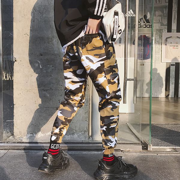 

2021 new color camo mens fashion baggy tactical trouser hip hop casual cotton multi pockets streetwear 9m2p, Black