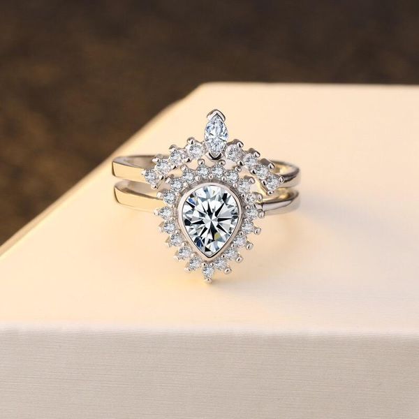 

wedding rings luxury fashion silver color bridal set ring for women wedding/engagement inlaid with zircon crystal, Slivery;golden