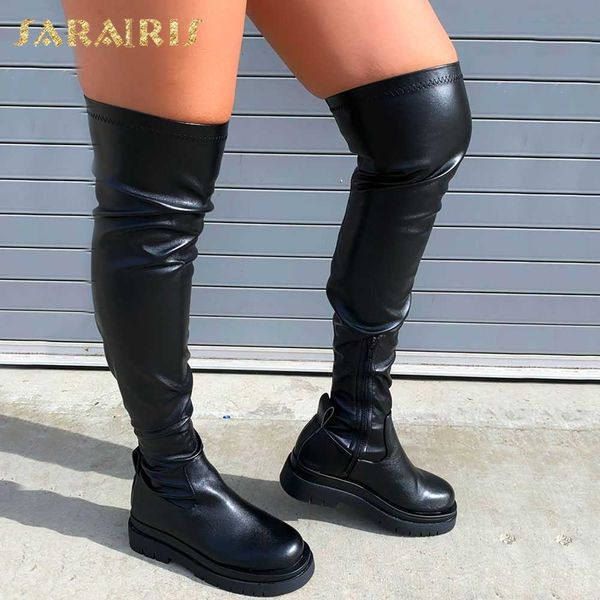 

new arrivals ins trendy boot shoes platform comfortable zipper non-slip stretch shoe over the knee boots woman y0914, Black