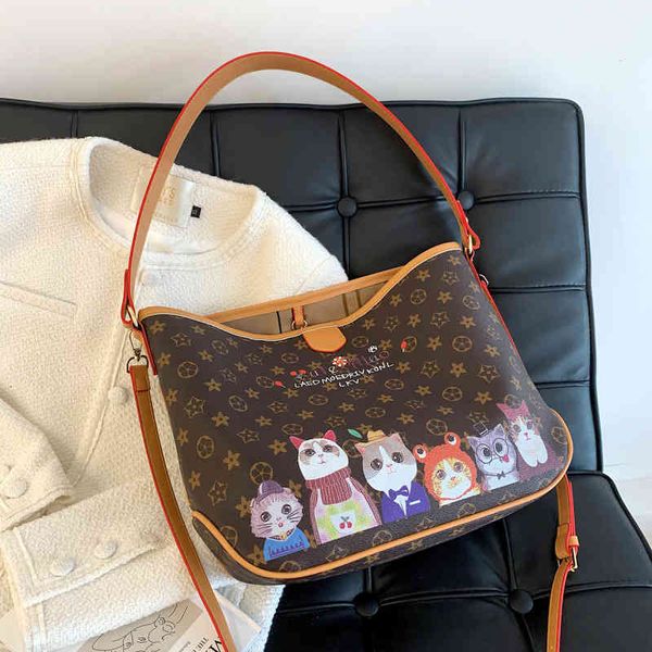 

net red same old flower bag female 2021 autumn winter fashion large capacity one shoulder handbag versatile tote, Black;red