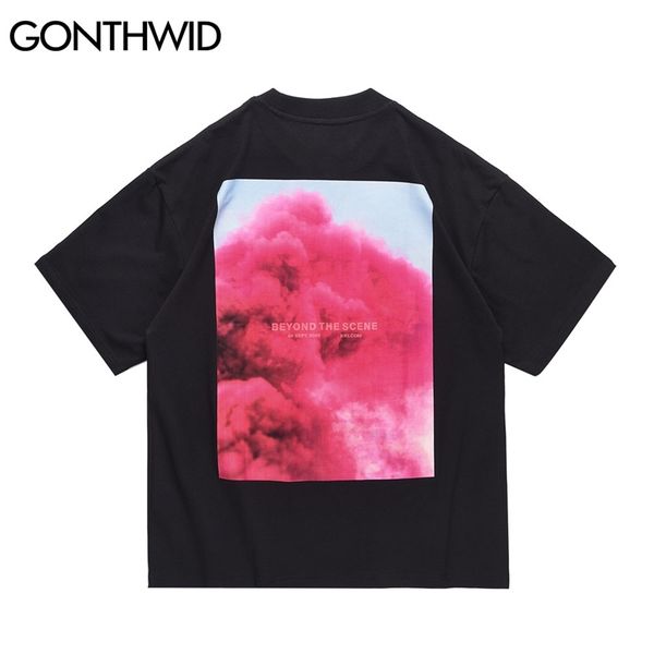 

t-shirt hip hop pink cloud print tshirts streetwear harajuku fashion casual cotton loose short sleeve tee 210602, White;black