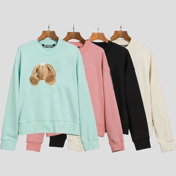 

fashion long-sleeved t-shirt for men and women autumn and winter trend bear embroidery round neck pullover men and women loose candy jacket, Black