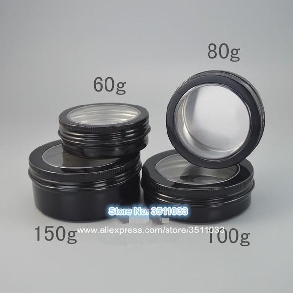 

storage bottles & jars 50pc 60g 80g 100g black classical empty aluminum jar with window cap professional mask container soap metal tin pots